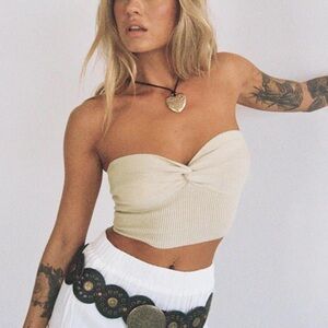 Princess Polly Beige Twist-Front Crop Top